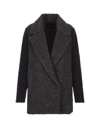 Fabiana Filippi Knitted-sleeves Double-breasted Coat In Grey