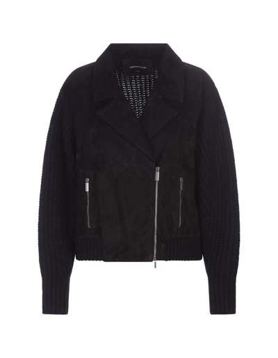 Fabiana Filippi Black Suede Jacket With Knitted Sleeves