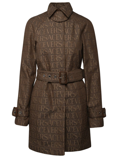 Versace Brown Cotton Blend Trench Coat In Beige