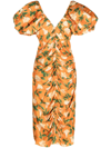 Agua By Agua Bendita Camelia Sabanero Dorado Floral-print Midi Dress In Orange