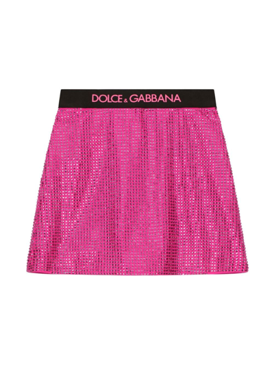 Dolce & Gabbana Kids' Rhinestone-embellished A-line Skirt In Pink