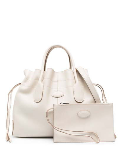 Tod's Drawstring Leather Tote Bag In Light Beige