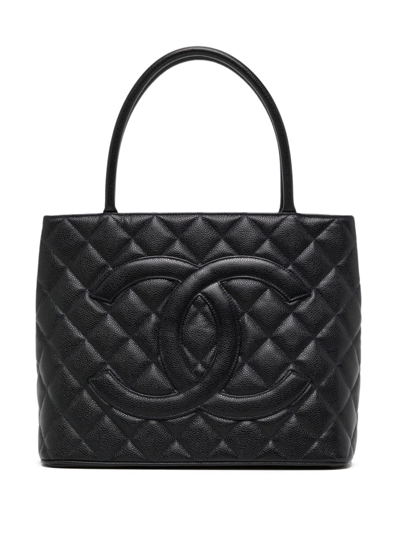 Pre-owned Chanel 2000 Medallion Quilted Tote Bag In Black