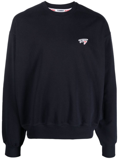 Tommy Jeans Logo-patch Ribbed Sweatshirt In Blue