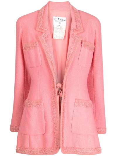 Pre-owned Chanel 1994 Frayed-detailed Single-breasted Blazer In Pink