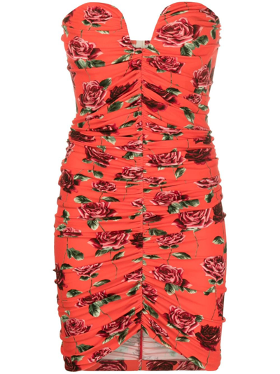 Magda Butrym Floral Ruched Minidress In Red