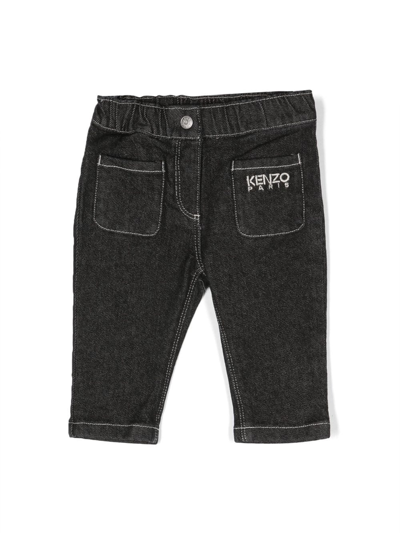 Kenzo Babies' Logo-embroidered Straight-leg Jeans In Black