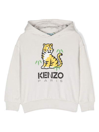 Kenzo Kids' Logo-print Cotton Hoodie In Grey