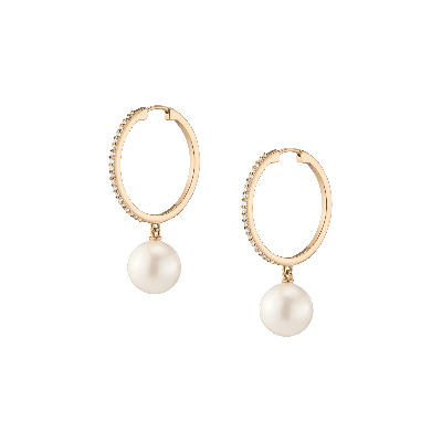 Aurate New York Diamond Pearl Hoop Earrings In White
