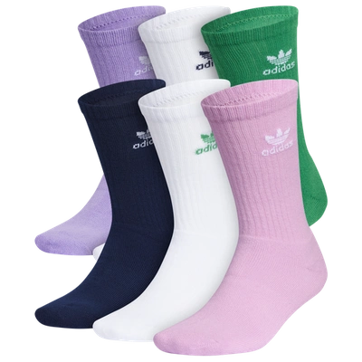 Adidas Originals Mens  Trefoil 6 Pack Crew Socks In Violet/purple/green