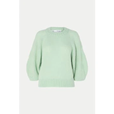 Selected Femme Slflouvilja Knit With Round Collar And 3/4 Sleeve In Sea Foam In Green