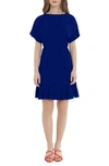 Donna Morgan Ruffle Hem Short Sleeve Dress In Blue
