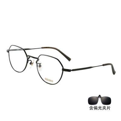 Seiko 【热销】男女款流行多边钛材全框眼镜架带偏光夹片ho-3098 In Black