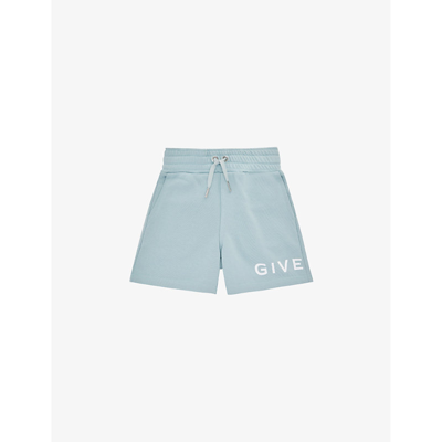 Givenchy Teen Boys Blue Cotton Logo Shorts In Pale Blue