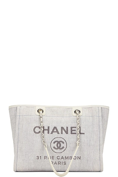 Pre-owned Chanel Deauville Chain Tote Bag In Grey