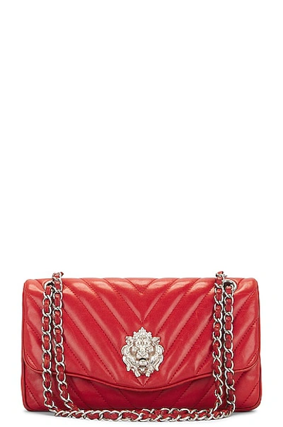 Pre-owned Chanel Lambskin Chevron Lion Chain Shoulder Bag In Red