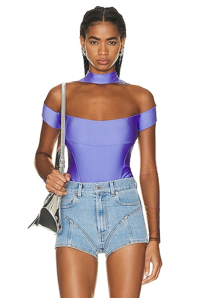 Mugler Illusion Mesh-panelled Bodysuit In Pink & Purple