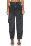 Isabel Marant Elore Denim Cargo Pants In Faded Black