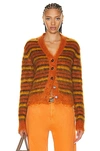 Marni Striped Brushed Cardigan In Lobster