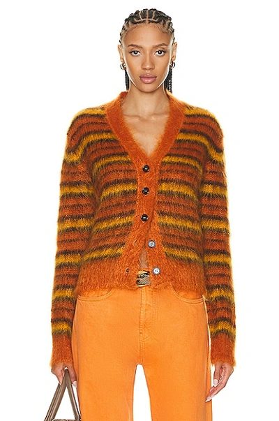 Marni Striped Mohair-blend Cardigan In Orange