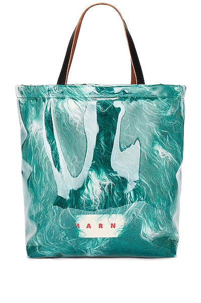 Marni Logo Patch Shearling Tote Bag In Jade