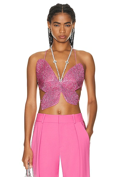 Area Crystal Embellished Butterfly Top In Pink