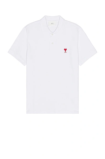 Ami Alexandre Mattiussi Ami Paris Ami Paris De Coeur Organic Cotton Polo Shirt In White