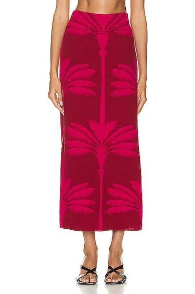 Johanna Ortiz Nativa Titica Intarsia-knit Midi Skirt With Palm Tree Detail In Red