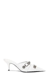 Balenciaga 70mm Cagole Leather Mule Pumps In Optic White & Aged Nickel