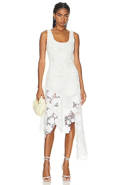 Oscar De La Renta Hand Crochet Midi Dress With Lace Inset Detail In Ivory |  ModeSens