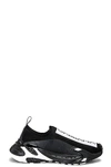 Dolce & Gabbana Fast Black Low-top Sneakers With Contrasting Logo Print In Stretch Knit Man In Nero