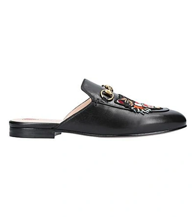 Gucci 10mm Princetown Angry Cat Leather Mules, Black In Black
