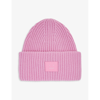 Acne Studios Face-patch Ribbed-knit Beanie In Bubble Pink