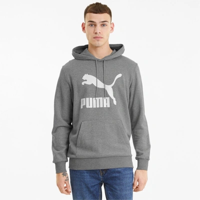 Puma Classics French Terry Logo Men's Hoodie In Medium Gray Heather