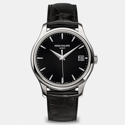 Pre-owned Patek Philippe 18k White Gold Calatrava 5227g 39 Mm In Black