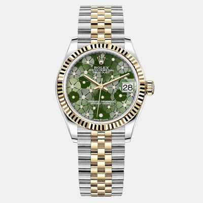 Pre-owned Rolex Datejust Green Diamond Floral Dial Yellow Gold & Steel 31 Mm