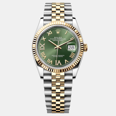 Pre-owned Rolex Datejust Green Roman Dial Yellow Gold & Steel 31 Mm