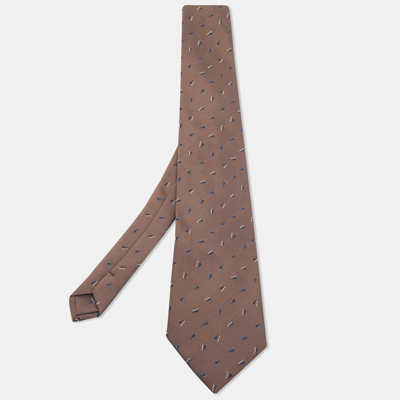 Pre-owned Giorgio Armani Vintage Brown Geometric Pattern Silk Traditional Tie