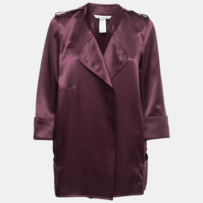 Pre-owned Diane Von Furstenberg Purple Satin Silk Open Front Blazer M