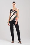 Natori Mayumi Twist-front Floral-print Twill Top In Black Multi