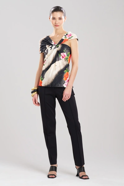 Natori Mayumi Twist-front Floral-print Twill Top In Black Multi