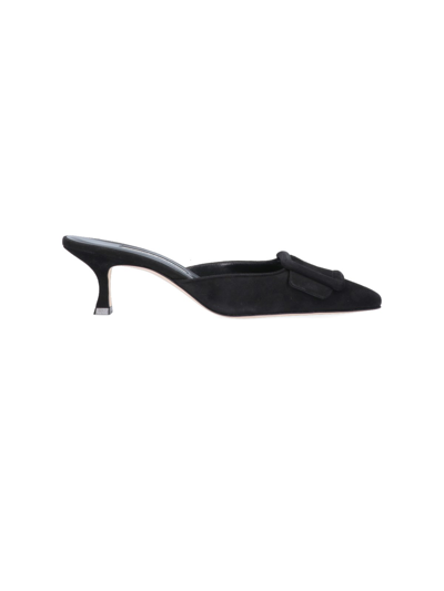 Manolo Blahnik Black Maysale 50 Suede Mules