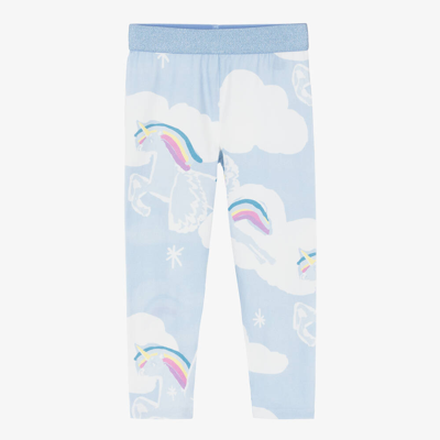 Stella Mccartney Kids Girls Blue Cotton Flying Unicorns Leggings