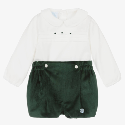 Artesania Granlei Baby Boys Green & Ivory Velvet Buster Suit