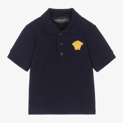 Versace Babies' Boys Navy Blue Medusa Cotton Polo Shirt