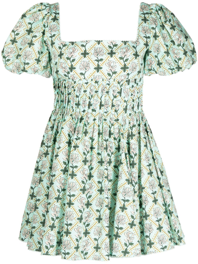 Agua By Agua Bendita + Net Sustain Caramelo Pintucked Floral-print Cotton-poplin Mini Dress
