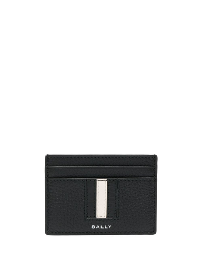 Bally Thar Stripe-detail Leather Cardholder In Grey