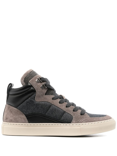 Brunello Cucinelli Panelled High-top Sneakers In Grey