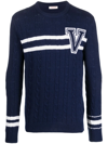 VALENTINO EMBROIDERED-LOGO STRIPED WOOL JUMPER