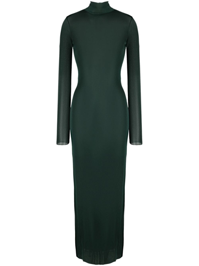 Saint Laurent Funnel-neck Long-sleeve Dress In Green